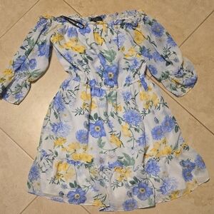 Floral Kids Dress in Blue and Yellow